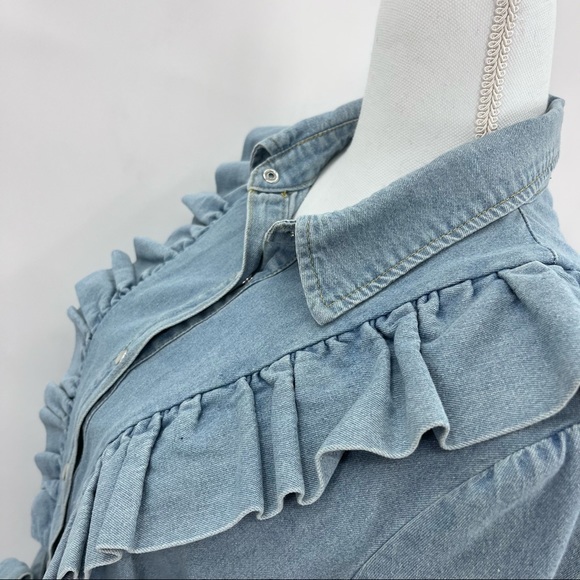 Fantastic Fawn Ruffle Denim Button Up Dress with Belt NWT - Picture 12 of 14